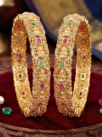 Gold-Plated Laxmi Temple AD Pink Green Bangle (1174-C1BG-2215-2)