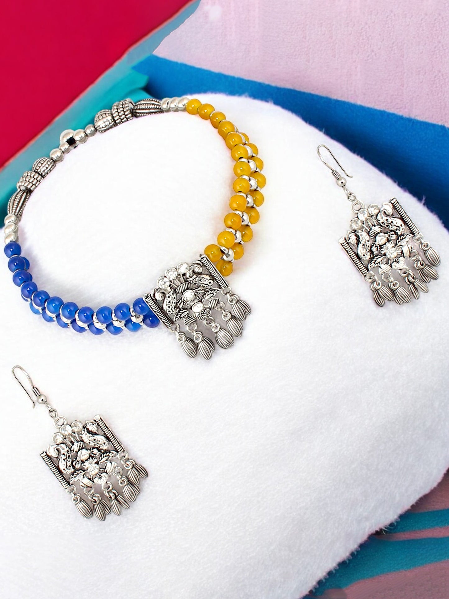 Navratri, Dandiya Garba Festival Jewellery Beads Choker Necklace with Earring