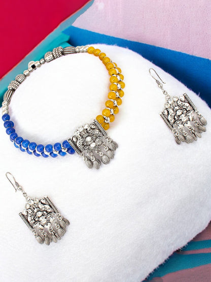 Navratri, Dandiya Garba Festival Jewellery Beads Choker Necklace with Earring