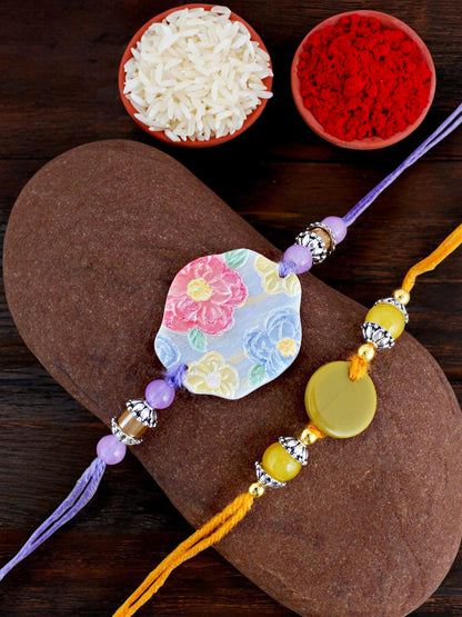 Lucky Jewellery Designer Plastic Floral Rakhi - Rakshabandhan Multi Color Rakhee Bracelet for Brother/Bhaiya/Bhai/Bhabhi - Pack of 2 (155-CHR1-1207-2)