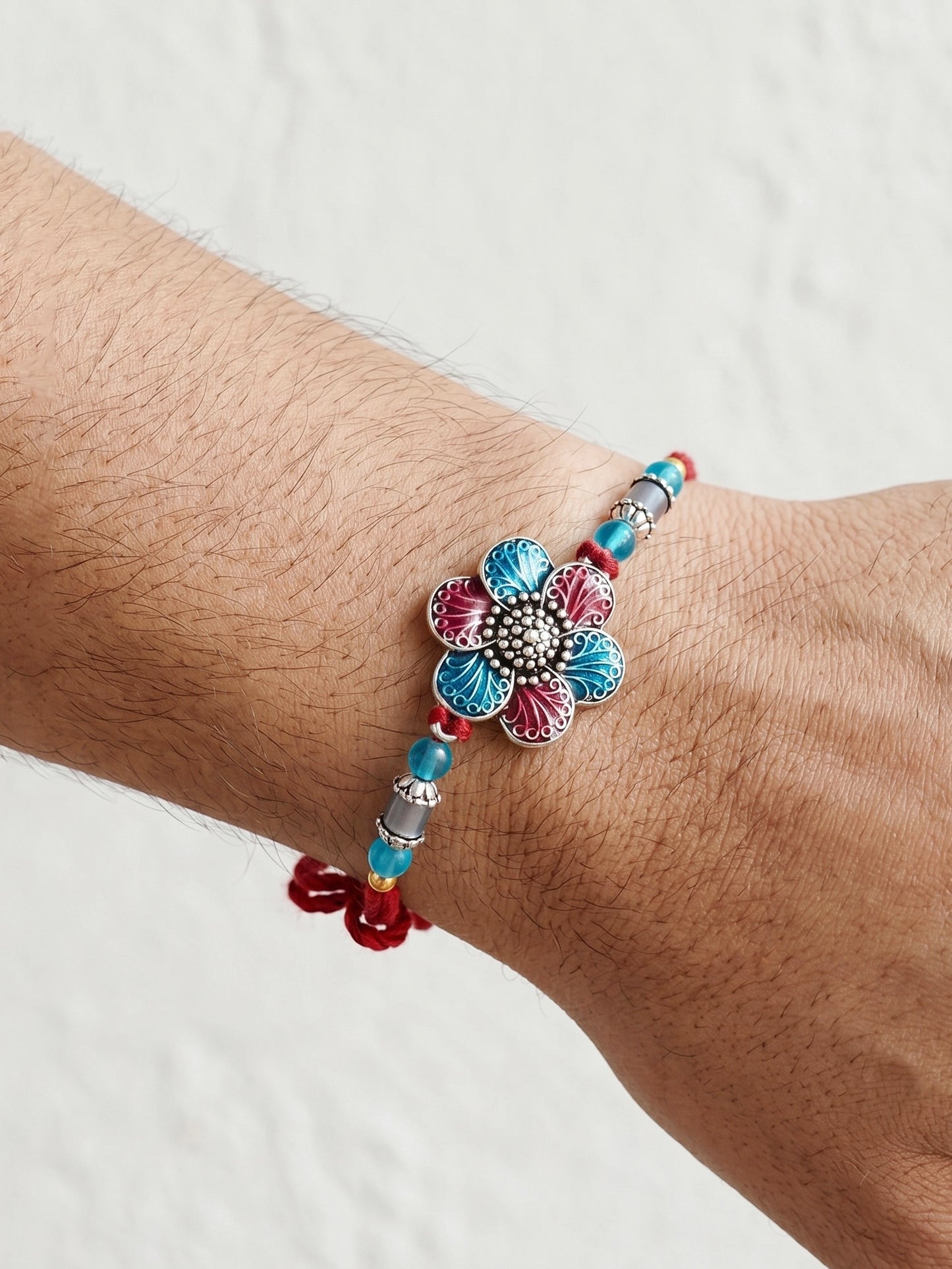 Set of 3 Floral Enamel Rakhi for Brother with Multi & Beads, Roli Chawal & Card (144-CHR1-1967-3-2026)