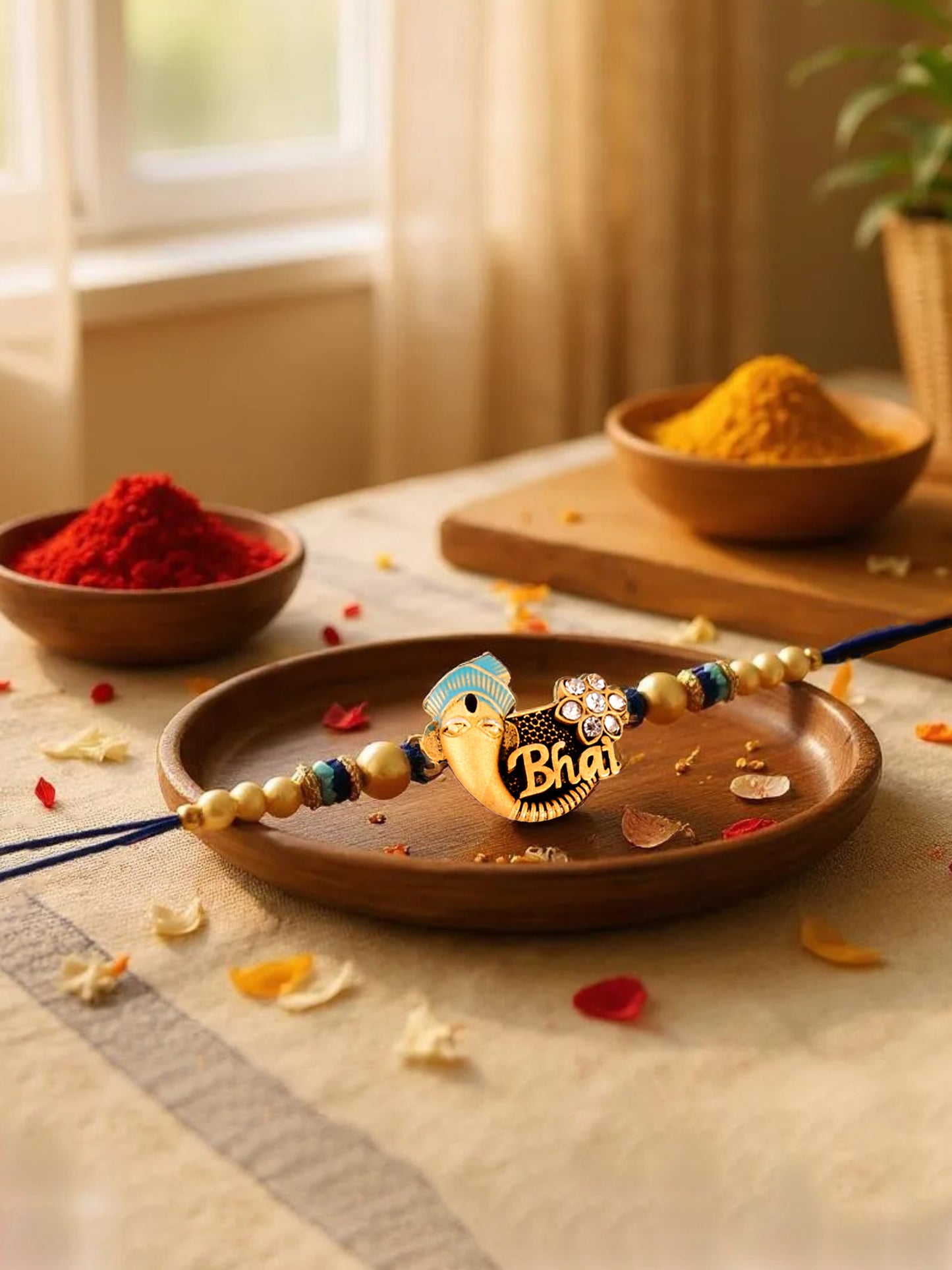 Gold Plated Meenakari Religious Rakshabandhan Ganpati Design Rakhi for Bhaiya/Bhabhi Pack of 1