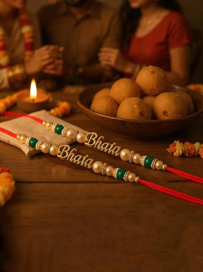 Lucky Jewellery Designer Bhaia Rakhi - Rakshabandhan Pearl Rakhee Bracelet for Brother/Bhaiya/Bhai/Bhabhi Pack of 4 (94-CHR1-1965-4)