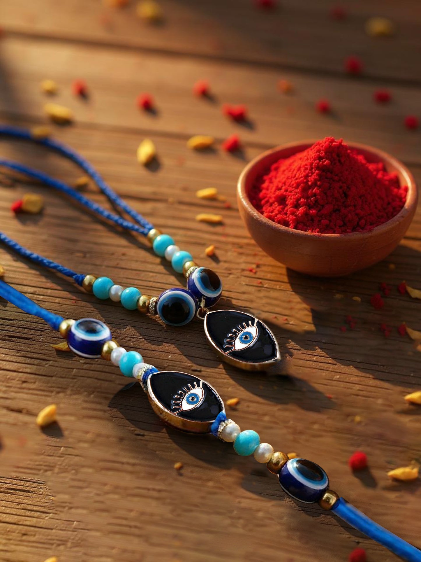 Lucky Jewellery Designer Blue Color Evil Eye Rakhi - Rakshabandhan Rakhee with Lumba Bracelet for Brother/Bhaiya/Bhai/Bhabhi - Pack of 2 (194-CHCR1-1984-S-2)