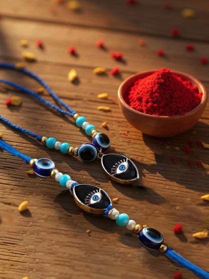 Lucky Jewellery Designer Blue Color Evil Eye Rakhi - Rakshabandhan Rakhee with Lumba Bracelet for Brother/Bhaiya/Bhai/Bhabhi - Pack of 2 (194-CHCR1-1984-S-2)