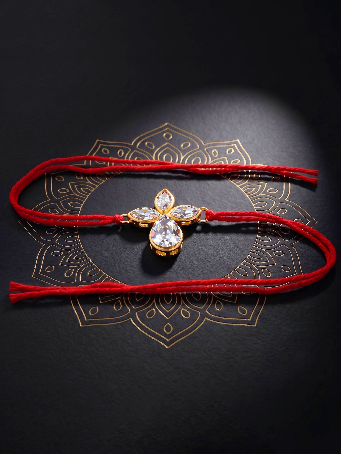LUCKY JEWELLERY Traditional Rakhi for Brother/Bhaiya – Gold Plated Red Thread Rakshabandhan Rakhie in White Stones for Bhai/Bhabhi (Pack of 1) – Fancy Rakhee Bracelet Rakshasutra (76-L1R1-06-W-1-2026)