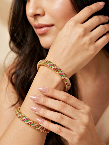 Gold-Plated Multi Color AD Stone Bangle (1356-C1BG-2223-2)