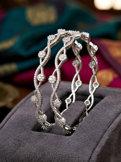 Rhodium-Plated AD Wave Design Bangle (1229-C1BG-2217-2)