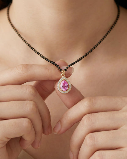Lucky Jewellery Pink Stone AD Mangalsutra for Women (113-CHMS-1279-PK)