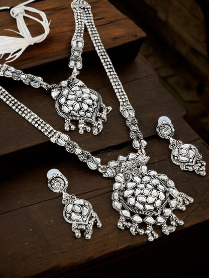 Oxidised Silver Plating Navratri Festival Jewellery Necklace Set with Earrings