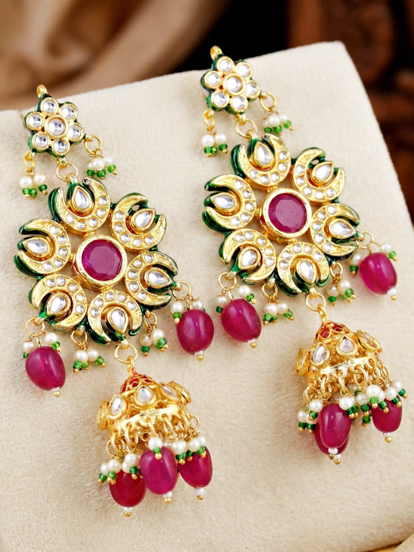 LUCKY JEWELLERY  18K Gold Plated Kundan Jhumka with Red Stone Back Meenakari Earrings for Girls & Women| Designer kundan Jhumkee Earring Set |Birthday Gift Earrings Valentine Anniversary