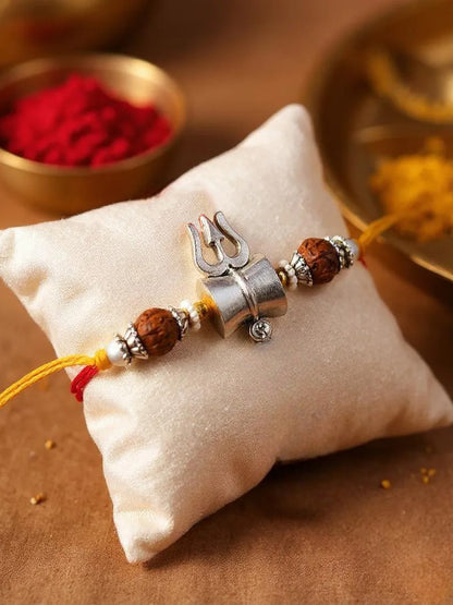Lucky Jewellery Designer Oxidised Silver Religious Rakhi - Rakshabandhan Shiva Immitation Rudraksh Rakhee Bracelet for Brother/Bhaiya/Bhai/Bhabhi - Pack of 2 (116-JPR1-1972-S-2)