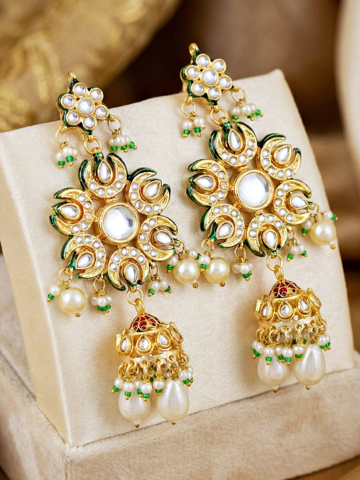 LUCKY JEWELLERY  18K Gold Plated Kundan Jhumka with White Back Meenakari Earrings for Girls & Women |  Designer kundan Jhumkee Earring Set | Birthday Gift Earrings Valentine Anniversary