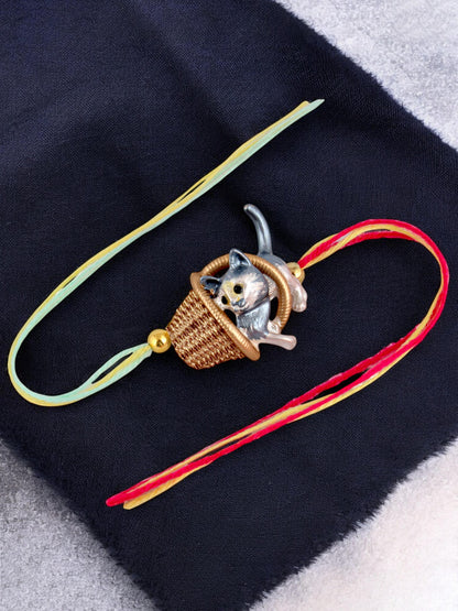 Lucky Jewellery Designer Kitty with Basket Rakhi - Rakshabandhan Plastic Kids Rakhee Bracelet for Brother/Bhaiya/Bhai/Bhabhi/Kids - Multi Color Thread Pack of 1 (225-CHR1-1314-1)