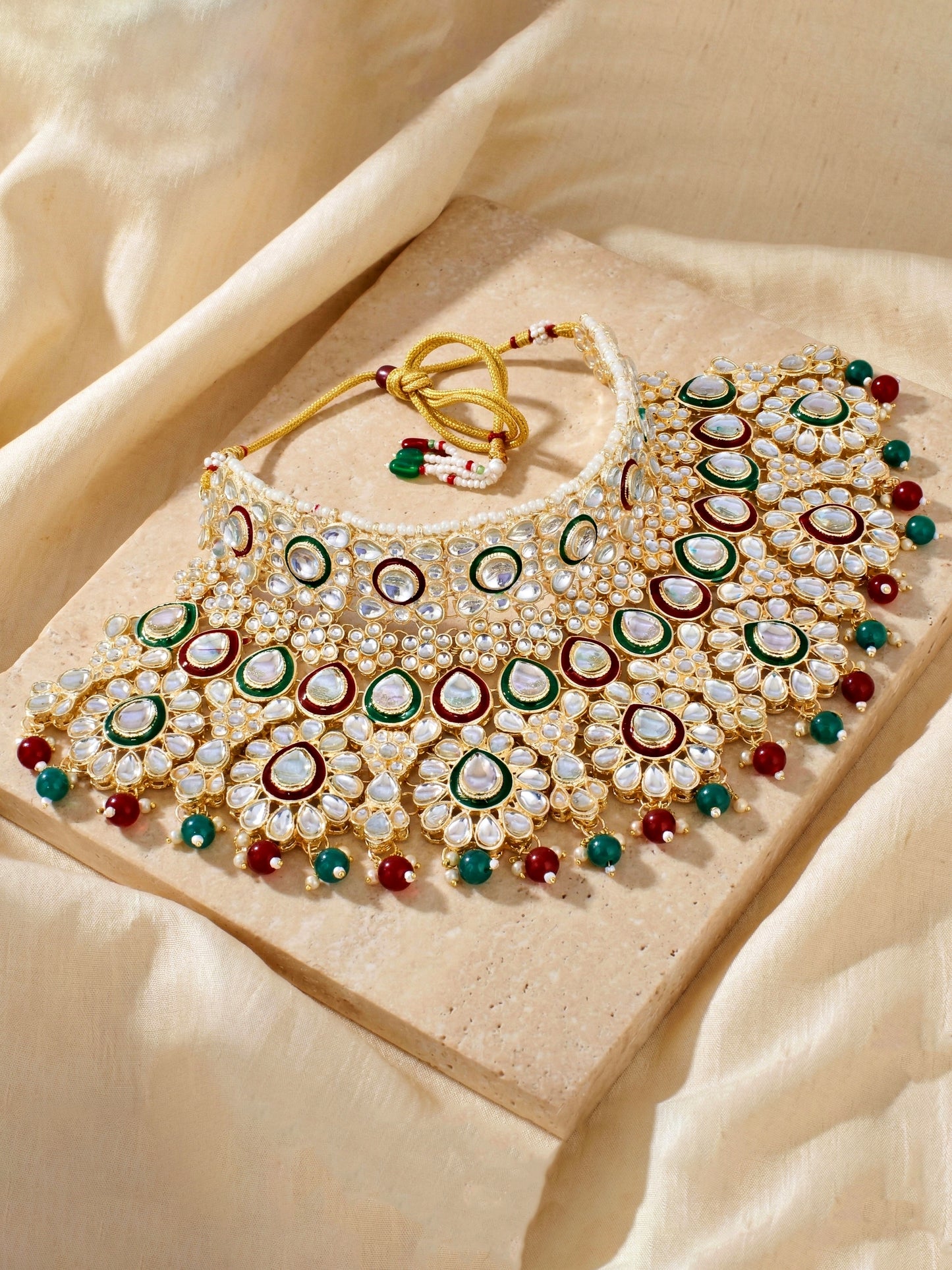Bridal Kundan Multicolor Heavy Choker Jewellery Set with Hathphool & Nath (2640-IZK-551-MG)