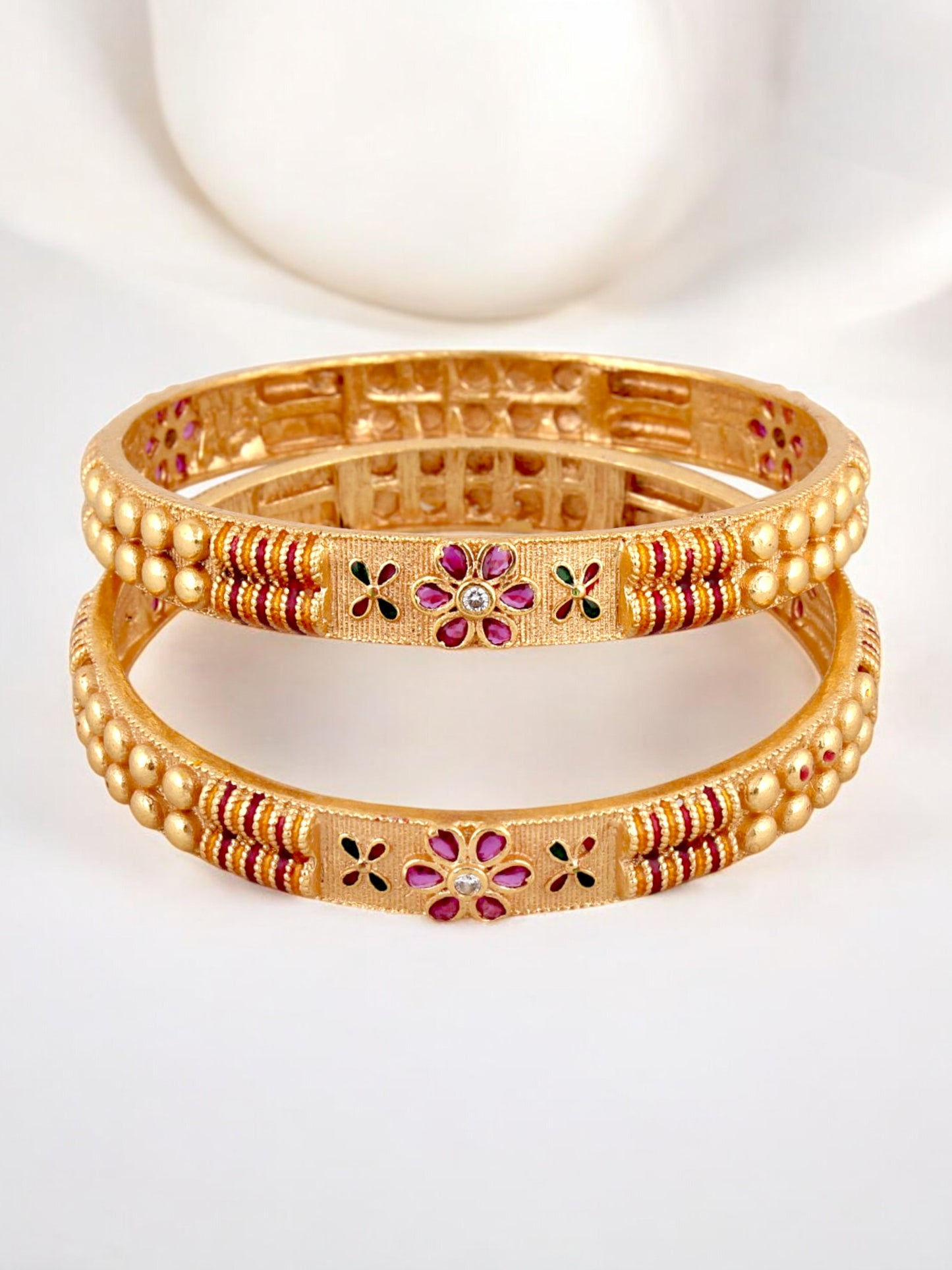 18k One Gram Gold-Plated Meenakari Floral Design Bangle Set for Women & Girls - Pack of 2