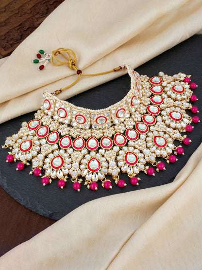 Bridal Kundan Red Heavy Choker Jewellery Set with Hathphool & Nath (2640-IZK-551-R)