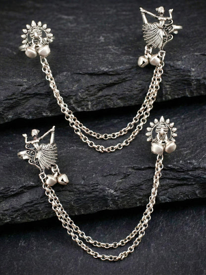 Oxidised Silver Tribal Dancer Ear Cuff with Ghungroo Chain Earrings For Girls & Women (258-KK2O-10672)