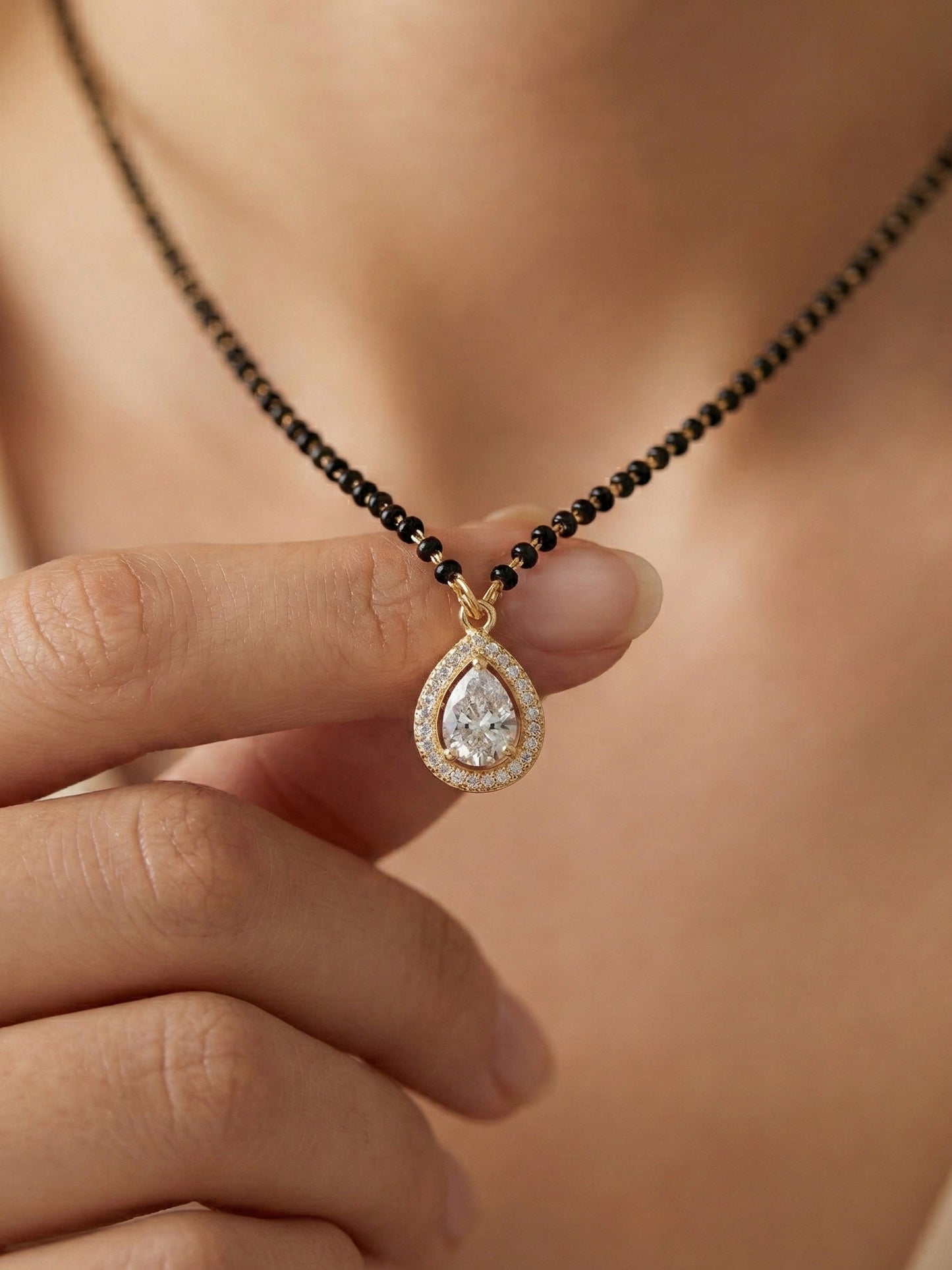 Lucky Jewellery White Stone AD Mangalsutra for Women (113-CHMS-1279-W)