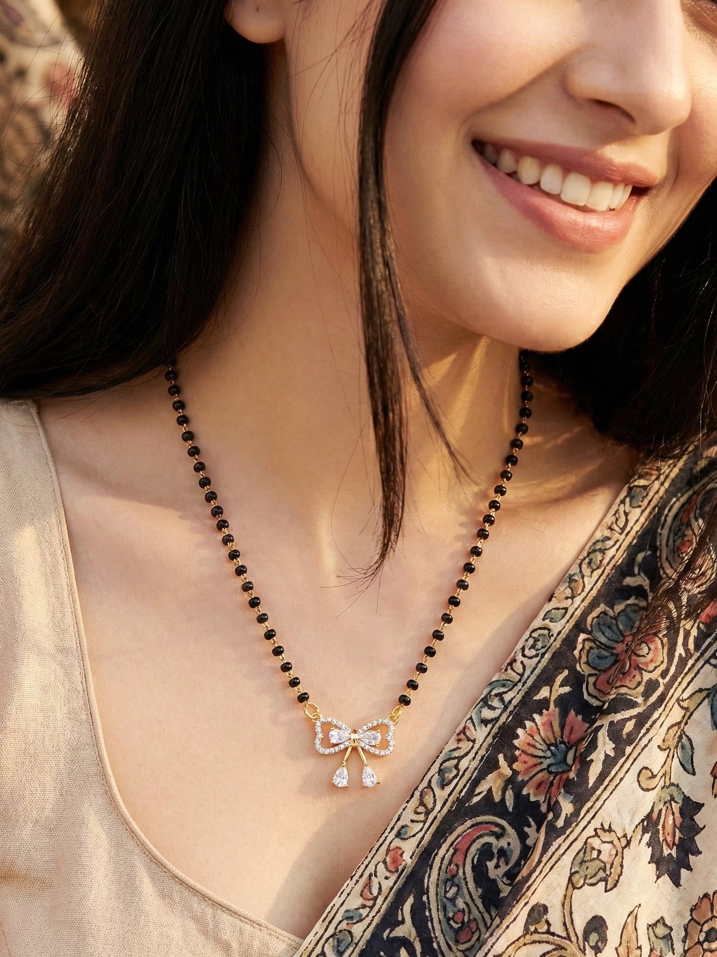 Lucky Jewellery AD Bow Mangalsutra for Women (315-S8MS-2192)