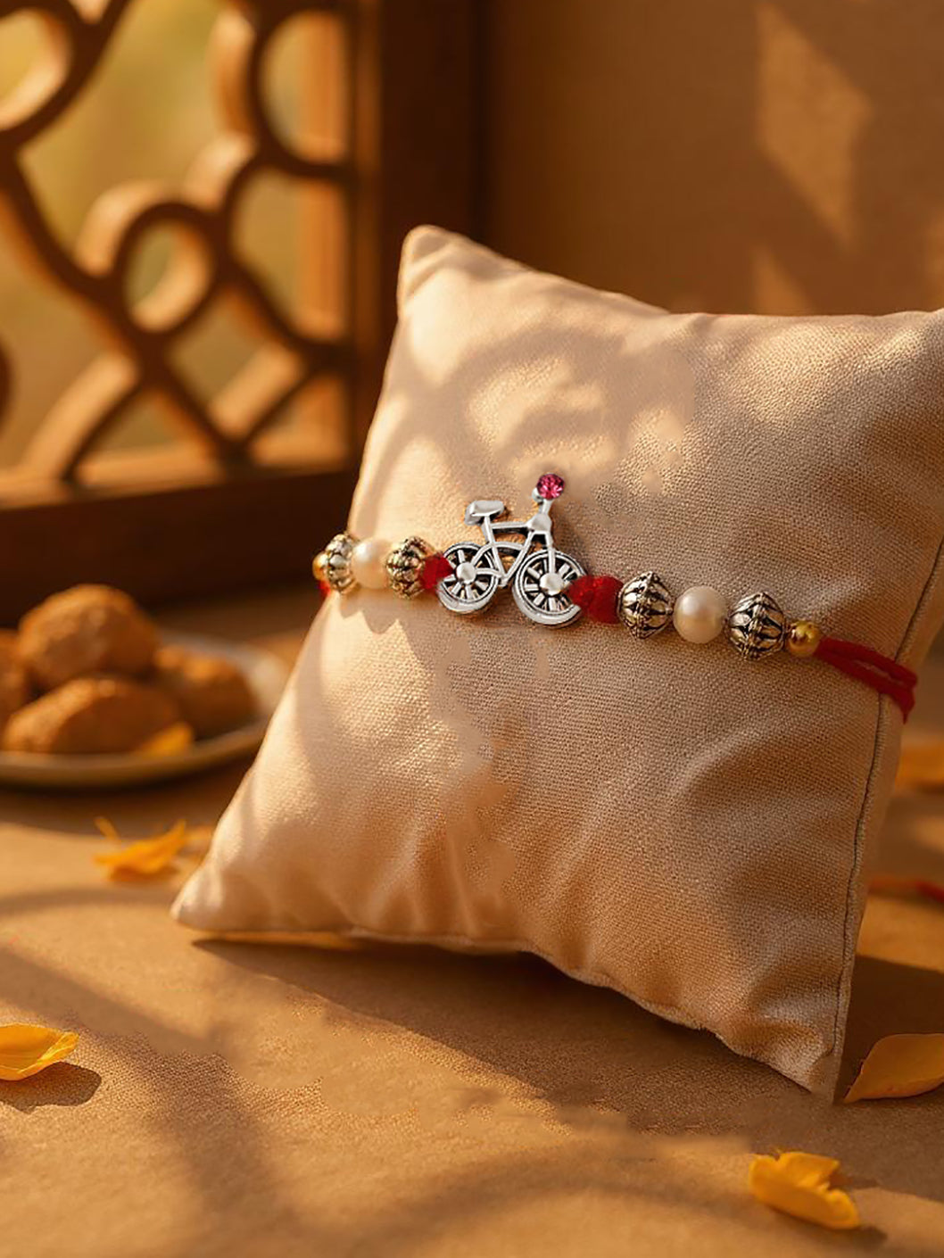 Lucky Jewellery Designer Oxidised Silver Funky Design Rakhi - Rakshabandhan Rakhee Bracelet for Brother/Bhaiya/Bhai/Bhabhi Pack of 1 (36-JPR1-1954-S-1)