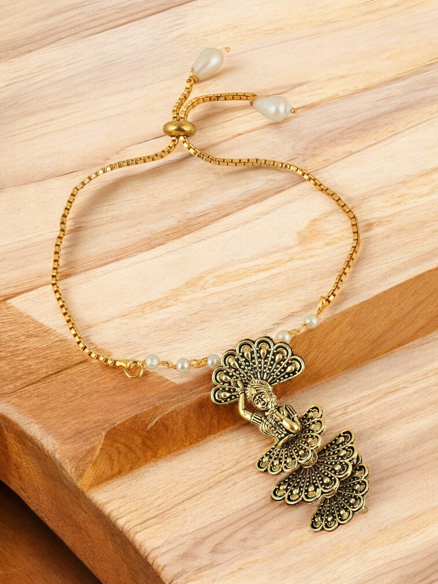 Lucky Jewellery Designer Oxidised Gold Rakhi - Rakshabandhan Dancing Girl Rakhee with Lumba Bracelet for Brother/Bhaiya/Bhai/Bhabhi - Pack of 2 (120-JPR1-1974-2)