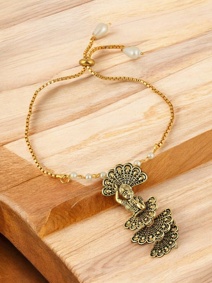 Lucky Jewellery Designer Oxidised Gold Rakhi - Rakshabandhan Dancing Girl Rakhee with Lumba Bracelet for Brother/Bhaiya/Bhai/Bhabhi - Pack of 2 (120-JPR1-1974-2)