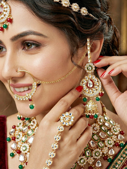 Bridal Kundan Multicolor Choker Jewellery Set with Hathphool & Nath (2541-IZK-554-MG)