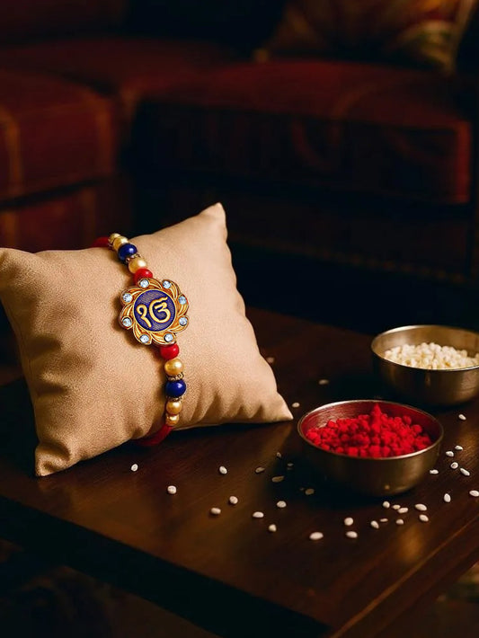 Lucky Jewellery Designer Religious Rakhi - Rakshabandhan Ik Onkar Sardar Sikh Rakhee Bracelet for Brother Bhaiya Bhai Bhabhi - Pack of 2 (124-S5R1-1985-2)
