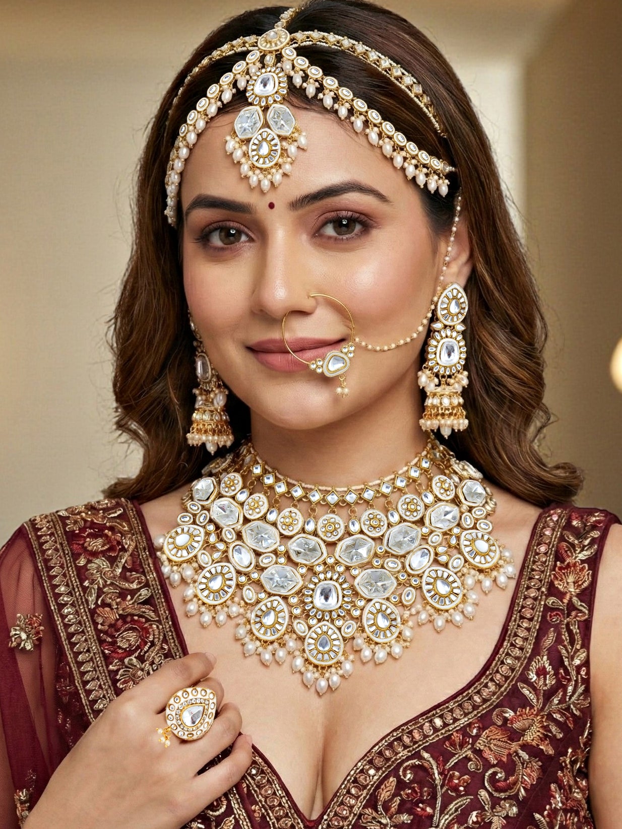 Lucky Jewellery Bridal Kundan Necklace Set for Women Traditional Indian Wedding Jewellery Set (4125-IZR-005-W-2026)