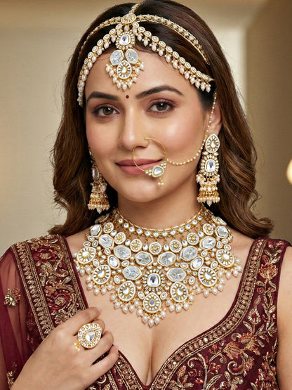 Lucky Jewellery Bridal Kundan Necklace Set for Women Traditional Indian Wedding Jewellery Set (4125-IZR-005-W-2026)