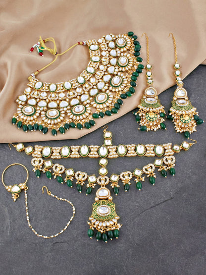 LUCKY JEWELLERY Traditional Kundan Green Jewellery Set | Bridal Style Royal Ethnic Necklace Set (4125-IZR-2414-G)