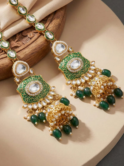 LUCKY JEWELLERY Traditional Kundan Green Jewellery Set | Bridal Style Royal Ethnic Necklace Set (4125-IZR-2414-G)