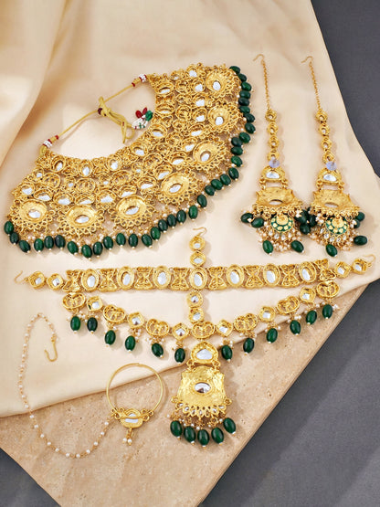 LUCKY JEWELLERY Traditional Kundan Green Jewellery Set | Bridal Style Royal Ethnic Necklace Set (4125-IZR-2414-G)