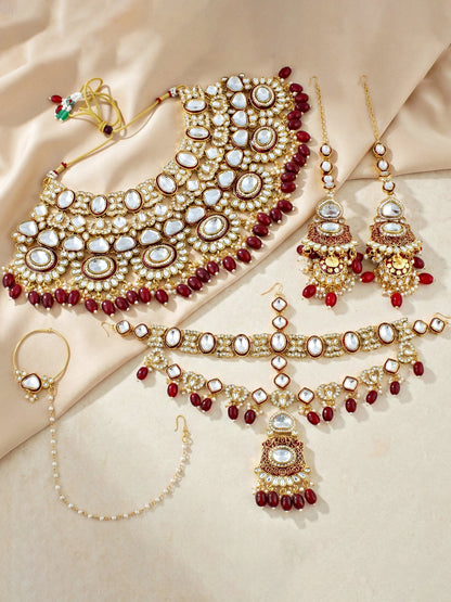 LUCKY JEWELLERY Traditional Kundan Maroon Jewellery Set | Bridal Style Royal Ethnic Necklace Set (4125-IZR-2414-M)