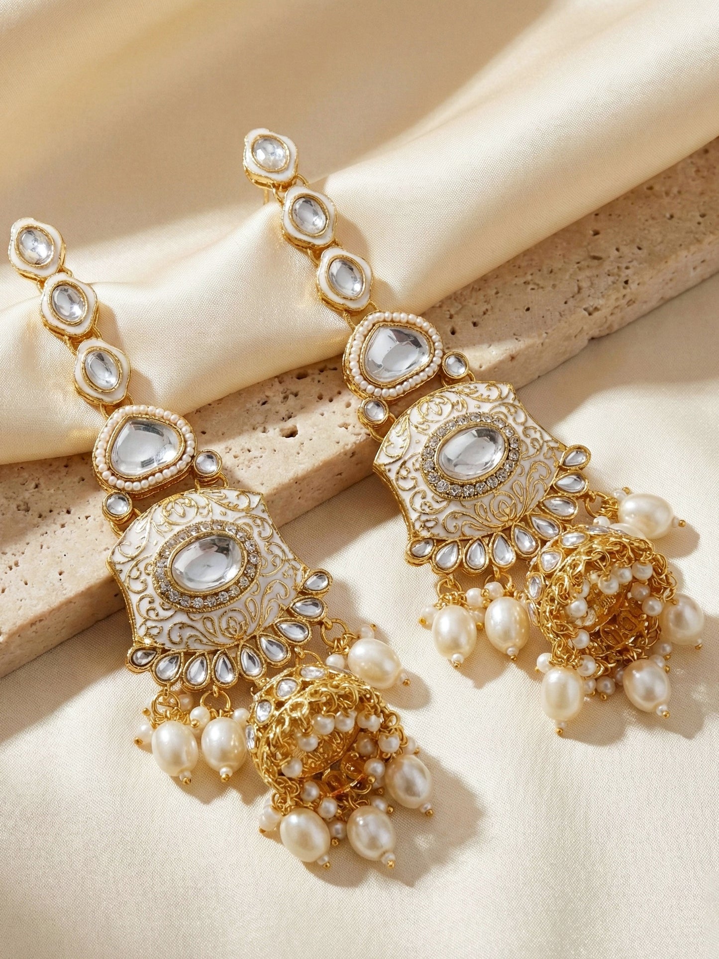 LUCKY JEWELLERY Traditional Kundan White Jewellery Set | Bridal Style Royal Ethnic Necklace Set (4125-IZR-2414-W)