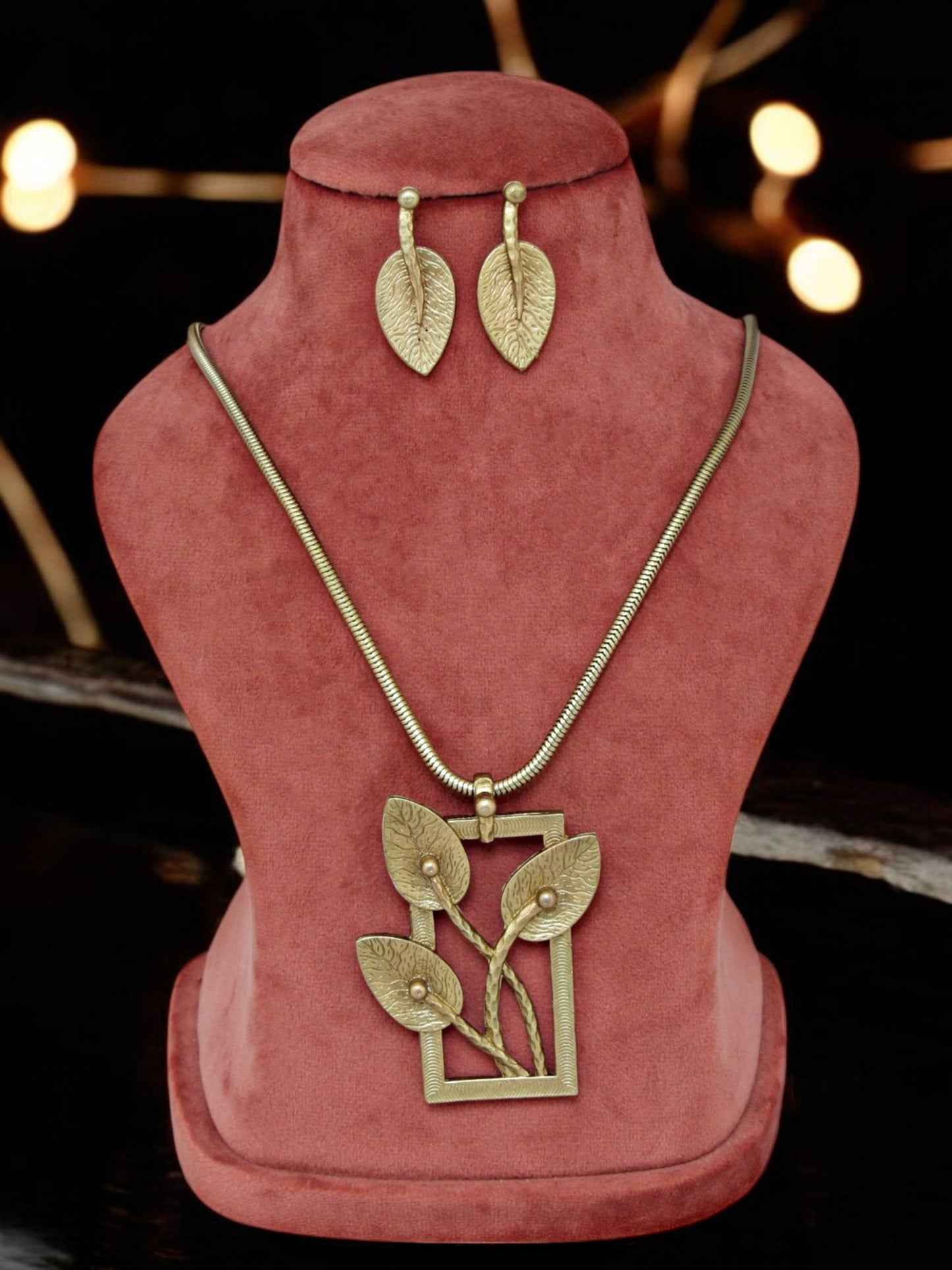 Trendy Antique Polish Jewelry Necklace with Earrings Pendant and Earring Set For Women & Girls (416-KSO-14730-A)