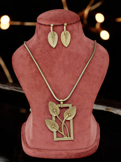 Trendy Antique Polish Jewelry Necklace with Earrings Pendant and Earring Set For Women & Girls (416-KSO-14730-A)
