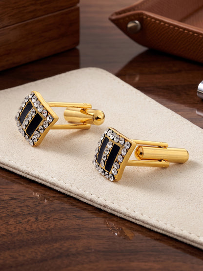 Lucky Jewellery Unique Men Jewelry Stone Gold Plated Black Sleeve Button Formal Cuff Button Wedding Shirt Button, Suit, Blazer Cufflinks with Matching Tie Pin Gift Set for Men (416-M4C5-A5490-W-BL)