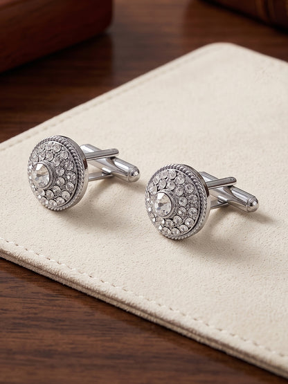 Lucky Jewellery Unique Men Jewelry Stone Silver Plated Black Sleeve Button Formal Cuff Button Wedding Shirt Button, Suit, Blazer Cufflinks with Matching Tie Pin Gift Set For Men (416-M4C5-CRA5281-W-S)