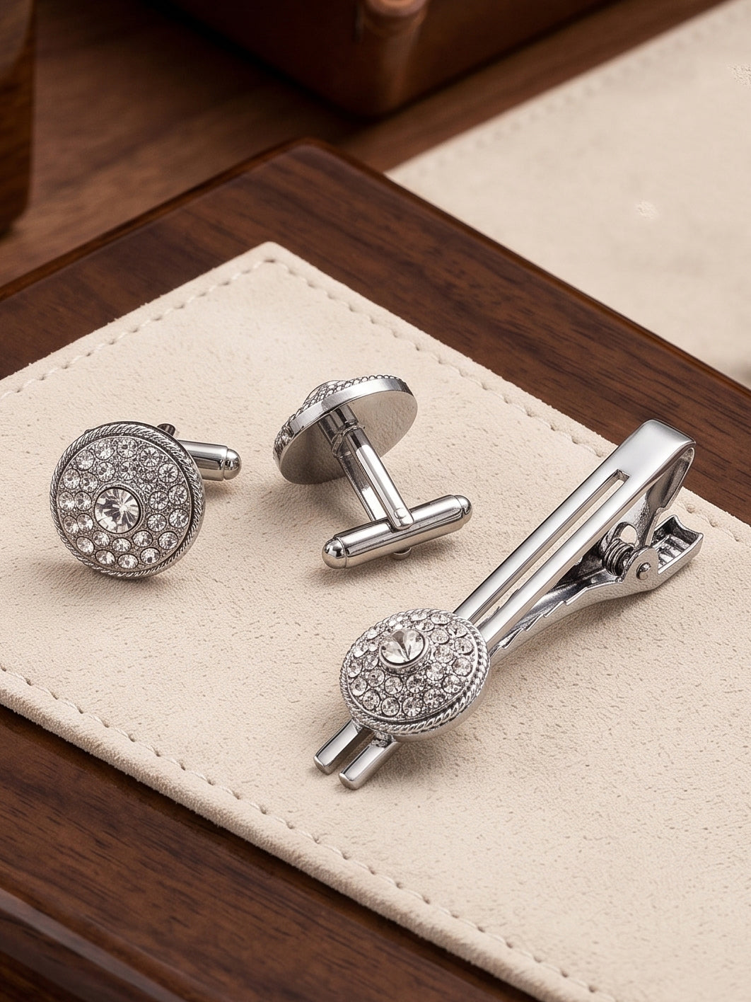Lucky Jewellery Unique Men Jewelry Stone Silver Plated Black Sleeve Button Formal Cuff Button Wedding Shirt Button, Suit, Blazer Cufflinks with Matching Tie Pin Gift Set For Men (416-M4C5-CRA5281-W-S)