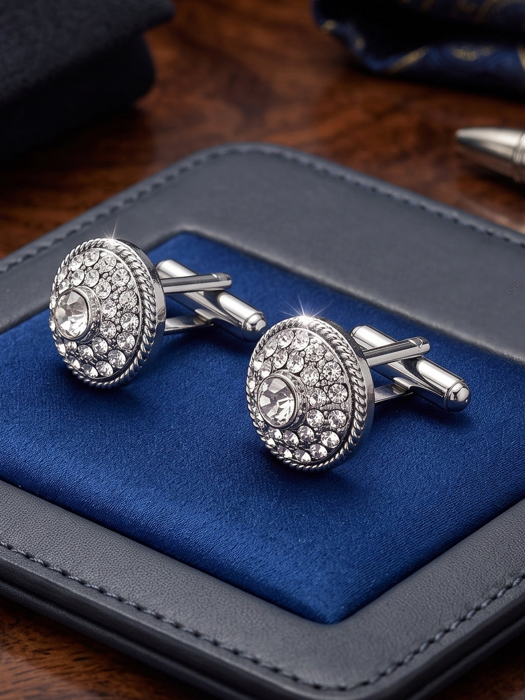 Lucky Jewellery Unique Men Jewelry White Color Stone Silver Plated Sleeve Button Formal Cuff Button Wedding Shirt Button, Suit, Blazer Cufflinks Pair Gift Set for Men (416-M4C54-CRA5281-W-S)