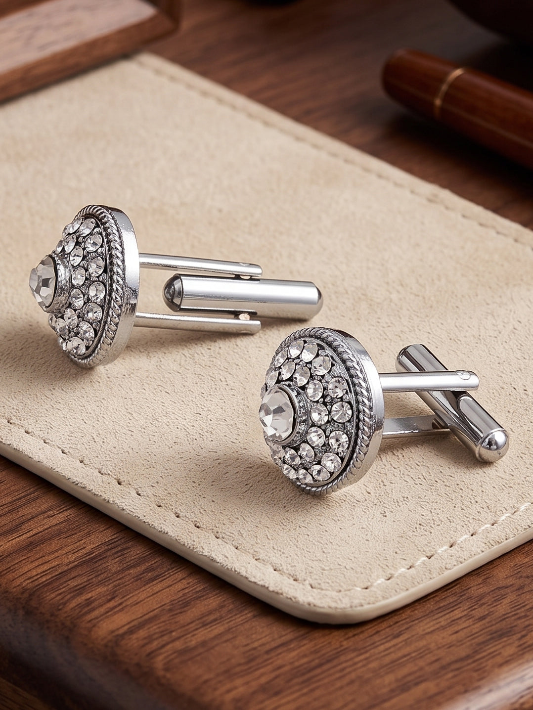Lucky Jewellery Unique Men Jewelry Stone Silver Plated Black Sleeve Button Formal Cuff Button Wedding Shirt Button, Suit, Blazer Cufflinks with Matching Tie Pin Gift Set For Men (416-M4C5-CRA5281-W-S)