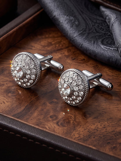 Lucky Jewellery Unique Men Jewelry Stone Silver Plated Black Sleeve Button Formal Cuff Button Wedding Shirt Button, Suit, Blazer Cufflinks with Matching Tie Pin Gift Set For Men (416-M4C5-CRA5281-W-S)