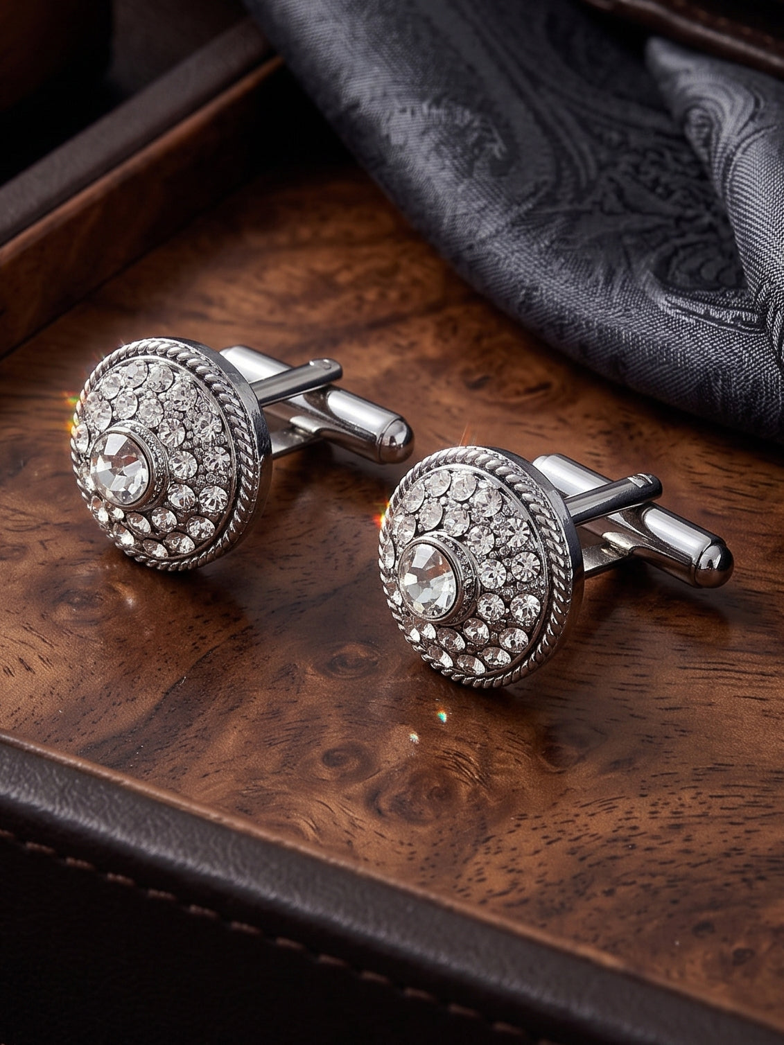 Lucky Jewellery Unique Men Jewelry White Color Stone Silver Plated Sleeve Button Formal Cuff Button Wedding Shirt Button, Suit, Blazer Cufflinks Pair Gift Set for Men (416-M4C54-CRA5281-W-S)