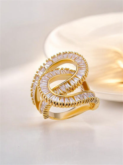 18K Gold-Plated Adjustable Finger Rings | Trendy Twisted Stackable Statement Ring with Stones (435-CHFA-1034)