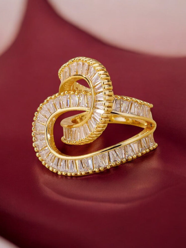 18K Gold-Plated Adjustable Finger Rings | Trendy Twisted Stackable Statement Ring with Stones (435-CHFA-1034)