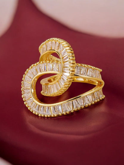 18K Gold-Plated Adjustable Finger Rings | Trendy Twisted Stackable Statement Ring with Stones (435-CHFA-1034)