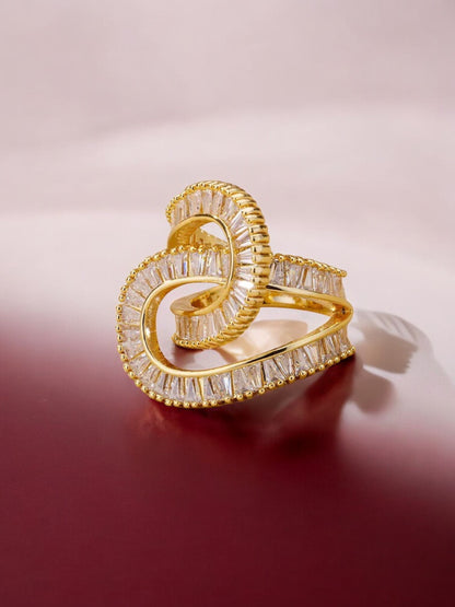 18K Gold-Plated Adjustable Finger Rings | Trendy Twisted Stackable Statement Ring with Stones (435-CHFA-1034)