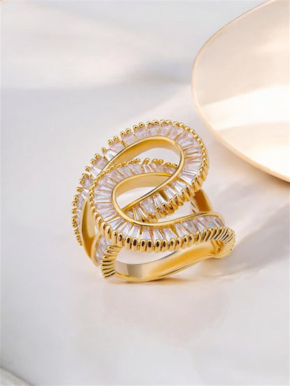 18K Gold-Plated Adjustable Finger Rings | Trendy Twisted Stackable Statement Ring with Stones (435-CHFA-1034)